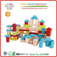 EZ1008 EN71 Approved 100pcs Colorful Printed Wooden Toy Blocks for kids